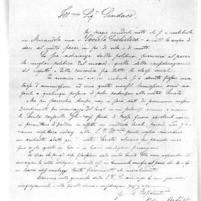 1903 Documento della Fondazione della Società Ciclistica Mirandolese